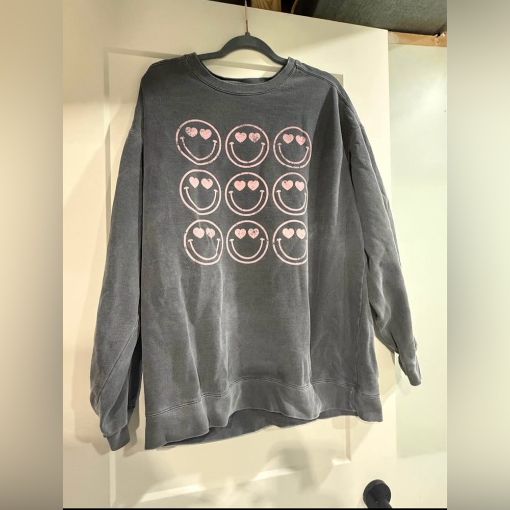 Comfort Colors Charcoal Sweatshirt with Pink Graphics